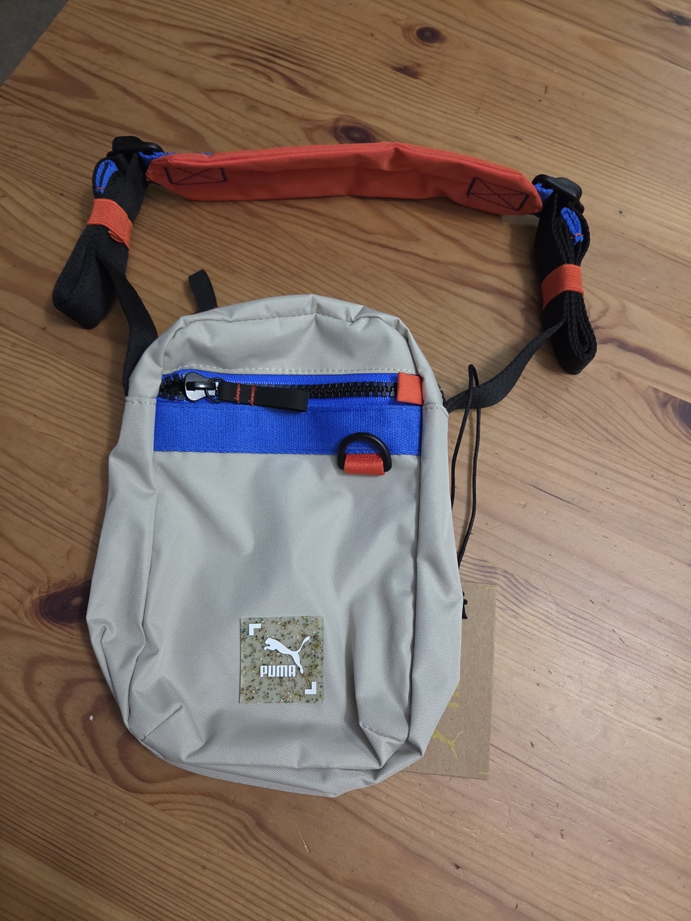 Puma Men’s Beige Crossbody Sling Bag with Blue Accent